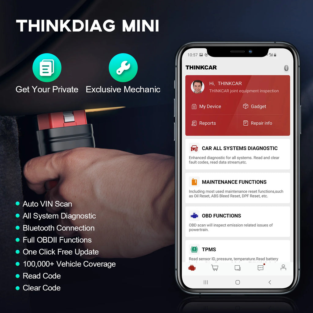 THINKCAR THINKDIAG Mini Car Diagnostic Tool OBD2 Bluetooth Scanner Tools All Cars Full System Diagnose Lifetime Free Code Reader