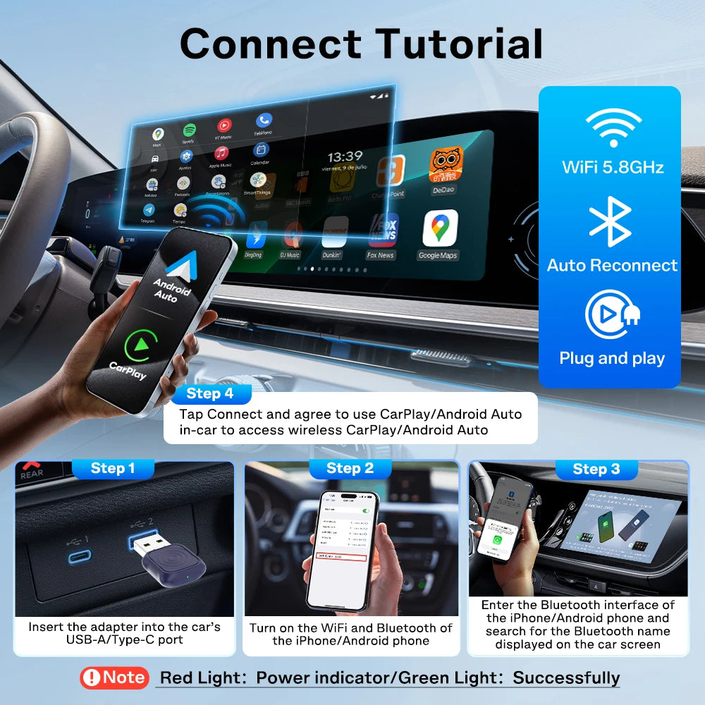 CarlinKit 5.0 Mini Ultra Wireless Adapter Wireless CarPlay Android Auto For OEM Car Plug and Play WiFi Bluetooth Auto Connection