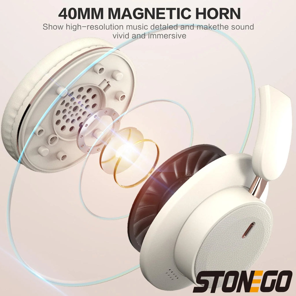 Bluetooth Headphones Over Ear Wireless Headset BT5.3 Foldable Portable Hi-Res Audio Fashion Aesthetic Deep Bass Stereo 24H Battery Fast Charge Dual Mode With Mic Noise Isolation For Students Content Creators Remote Work Trave