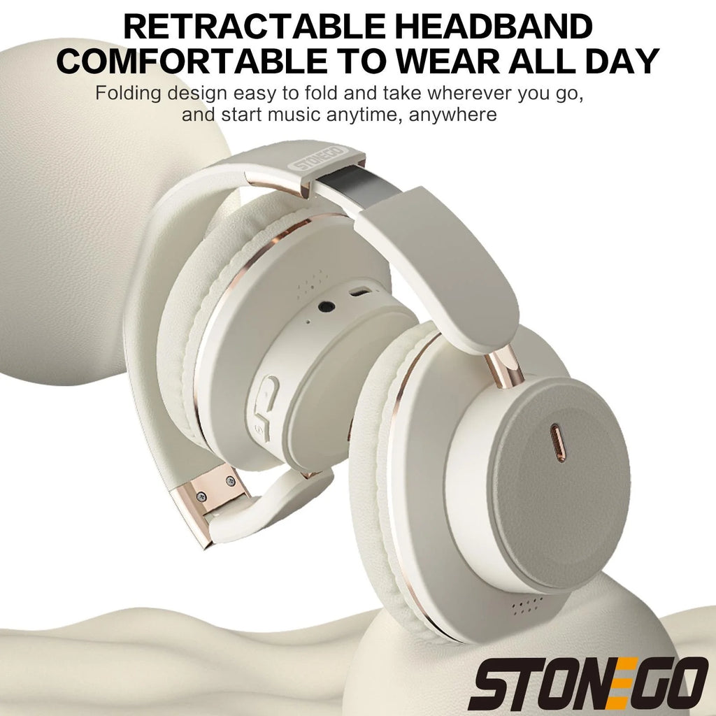 Bluetooth Headphones Over Ear Wireless Headset BT5.3 Foldable Portable Hi-Res Audio Fashion Aesthetic Deep Bass Stereo 24H Battery Fast Charge Dual Mode With Mic Noise Isolation For Students Content Creators Remote Work Trave