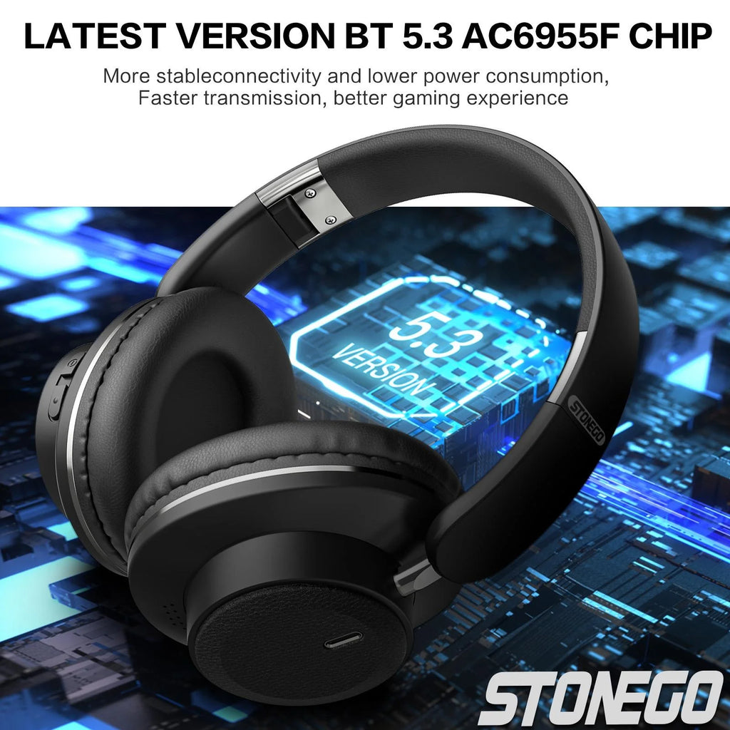 Bluetooth Headphones Over Ear Wireless Headset BT5.3 Foldable Portable Hi-Res Audio Fashion Aesthetic Deep Bass Stereo 24H Battery Fast Charge Dual Mode With Mic Noise Isolation For Students Content Creators Remote Work Trave